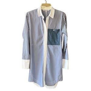 Elizabeth and James XS 100% Cotton Blue Stripe Jay Dress Shirt Dress Midi Career